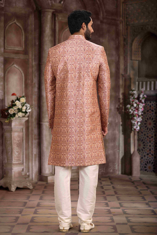 Men's Art Silk Digital Print Sherwani In Onion Pink Colour