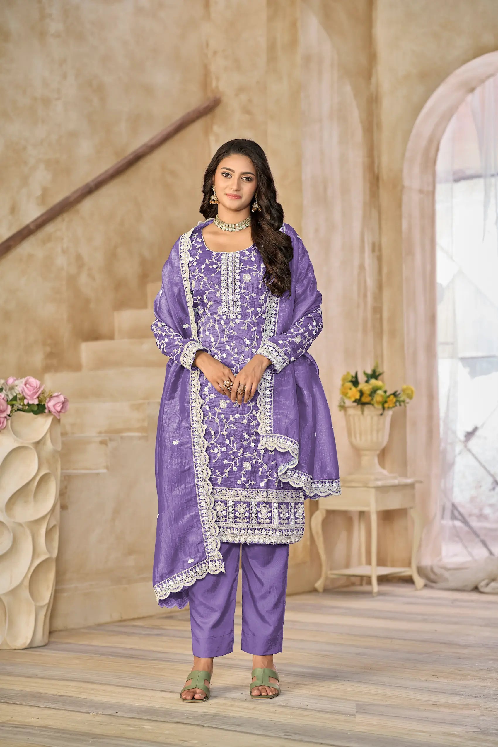 Lavender Crush Organza Embroidery Work Lehenga Choli - qivii