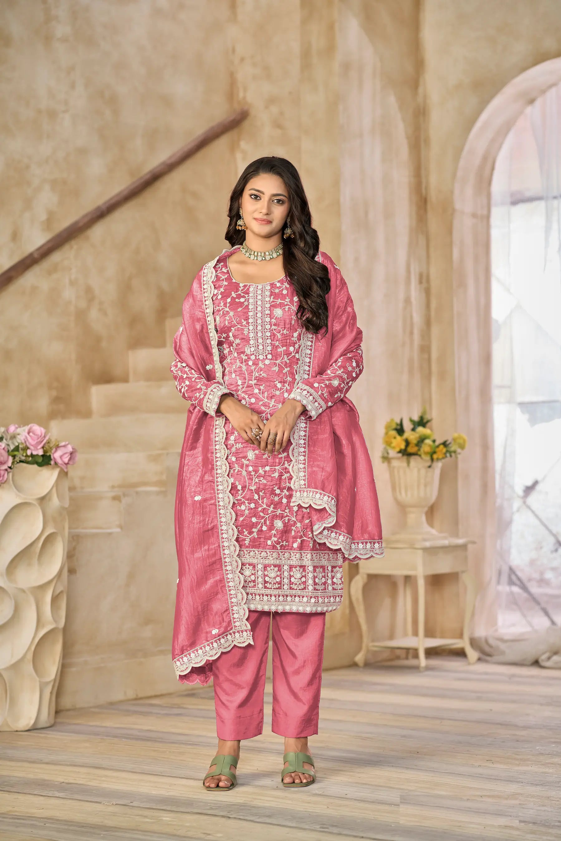 Light Pink Crush Organza Embroidery Work Lehenga Choli - qivii