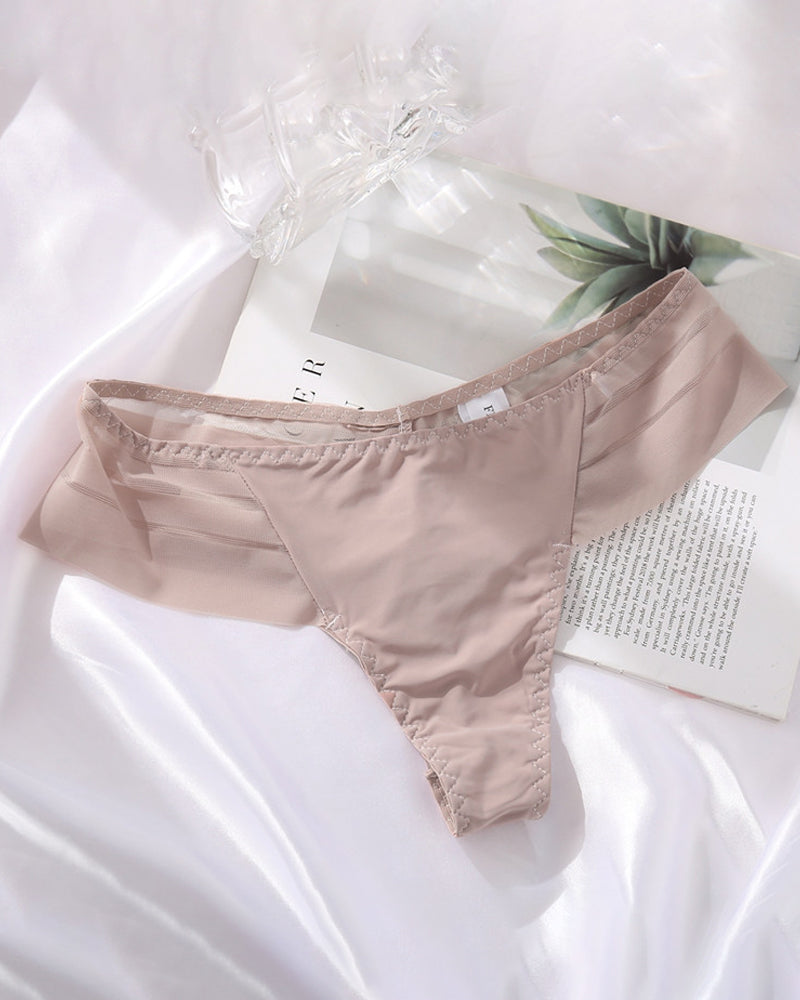 Women's Sexy Striped Ice Silk Panties Seamless Low Waist Breathable Thong - By Qivii