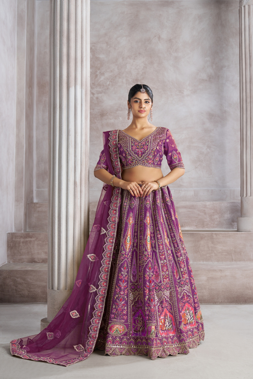 Berry Purple Bridesmaid Lehenga with Aari & Sequins Work - qivii