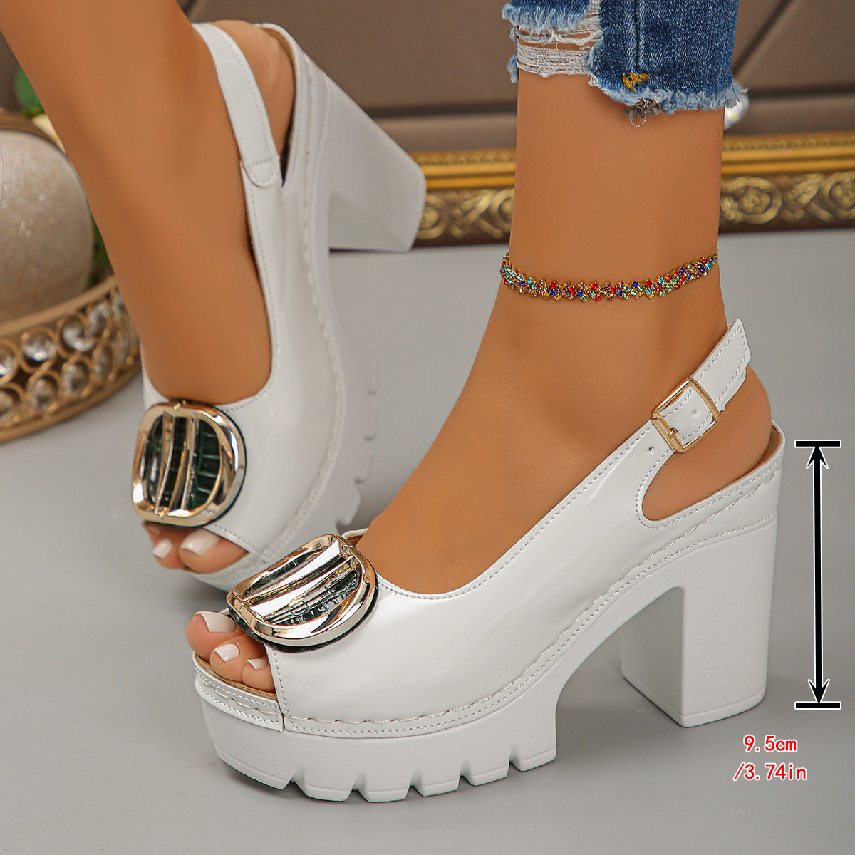 Women’s Seraphina Peep-Toe Heeled Sandals – Adjustable Back Strap with Chic Metal Buckle (US 4–10.5)