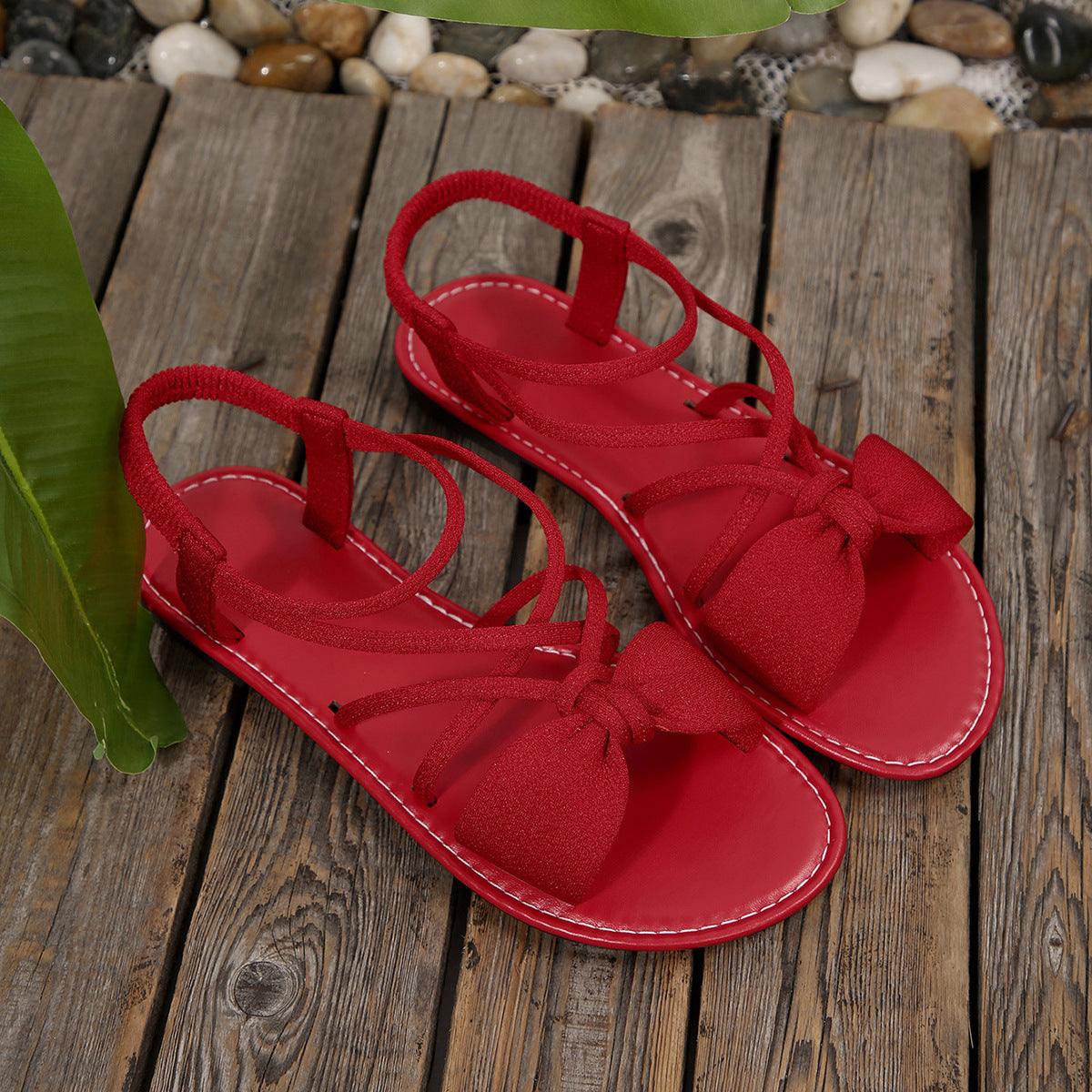 Women's Vela Bow Flat Sandals - Soft Sole Elastic Strap Summer Sandals (US 5-10.5)