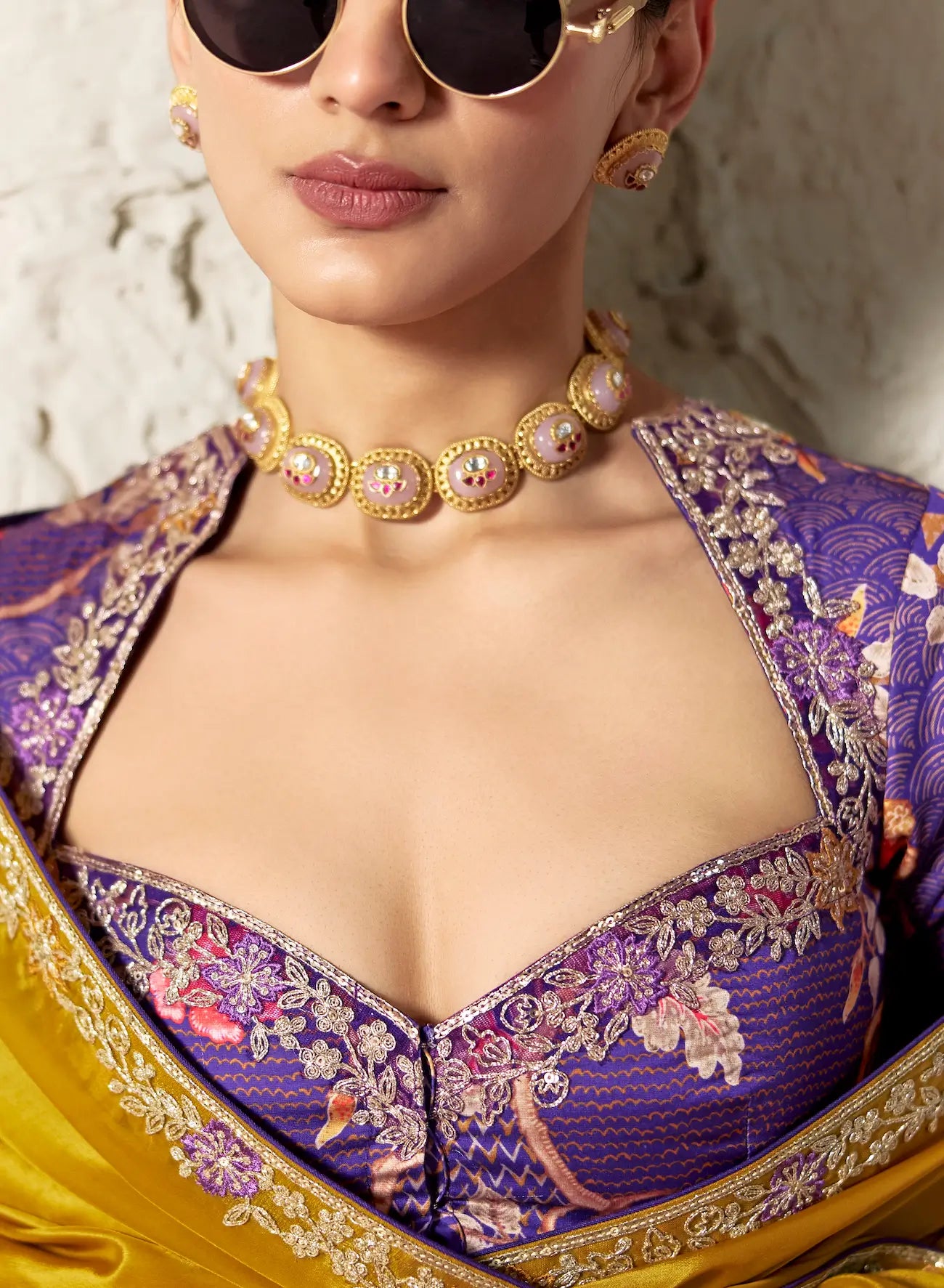 Mustard Gold Embroidered Party Wear Saree