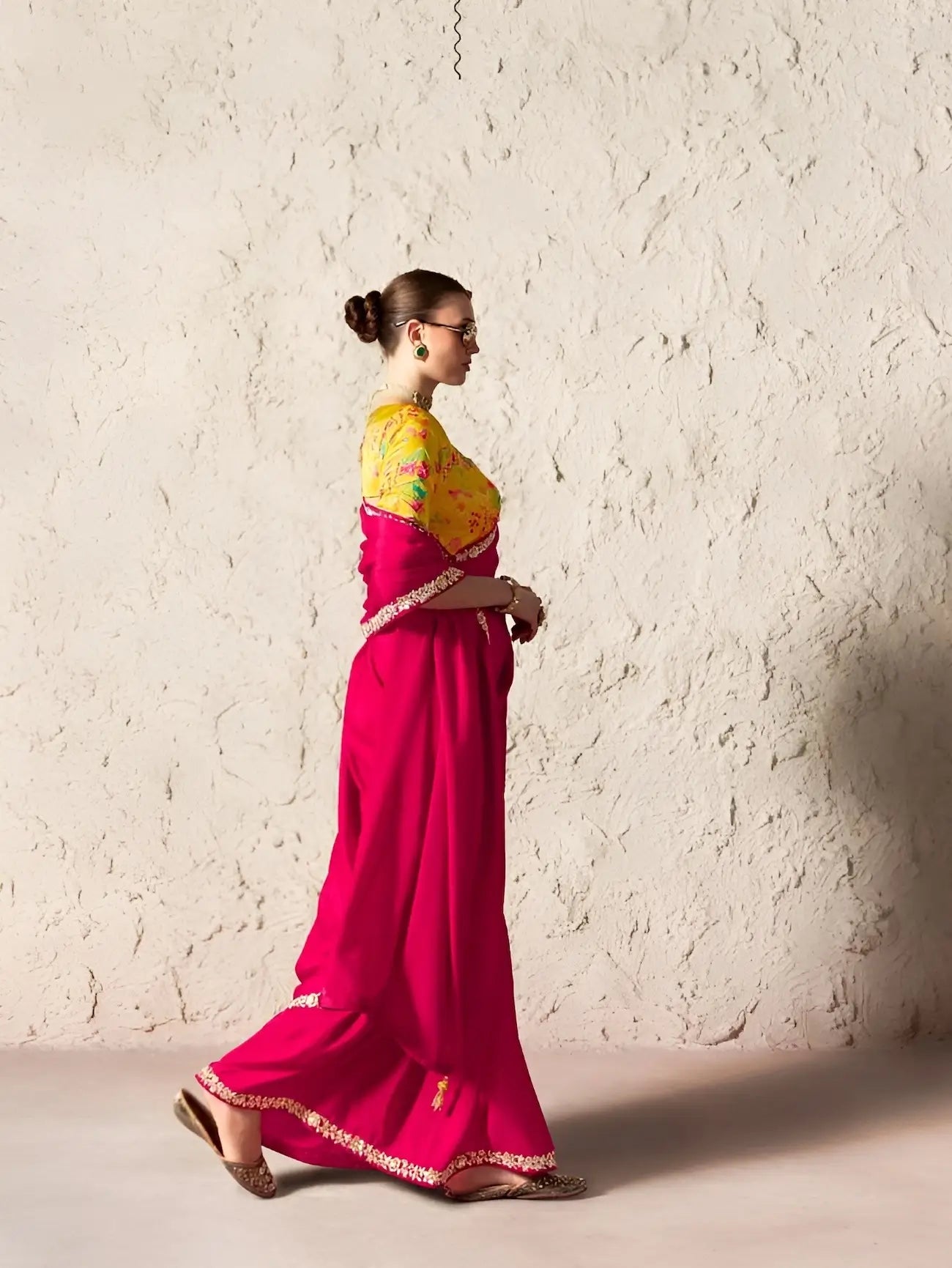 Hot Pink Embroidered Party Wear Saree