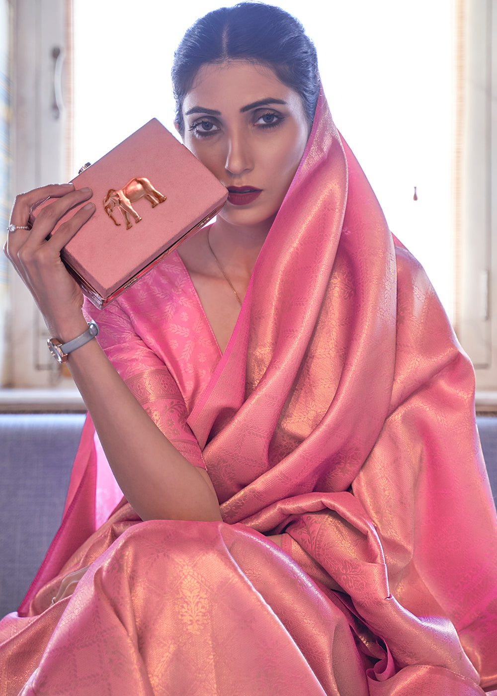 Mauvelous Pink Soft Handloom Weave Kanjivaram Silk Saree - qivii