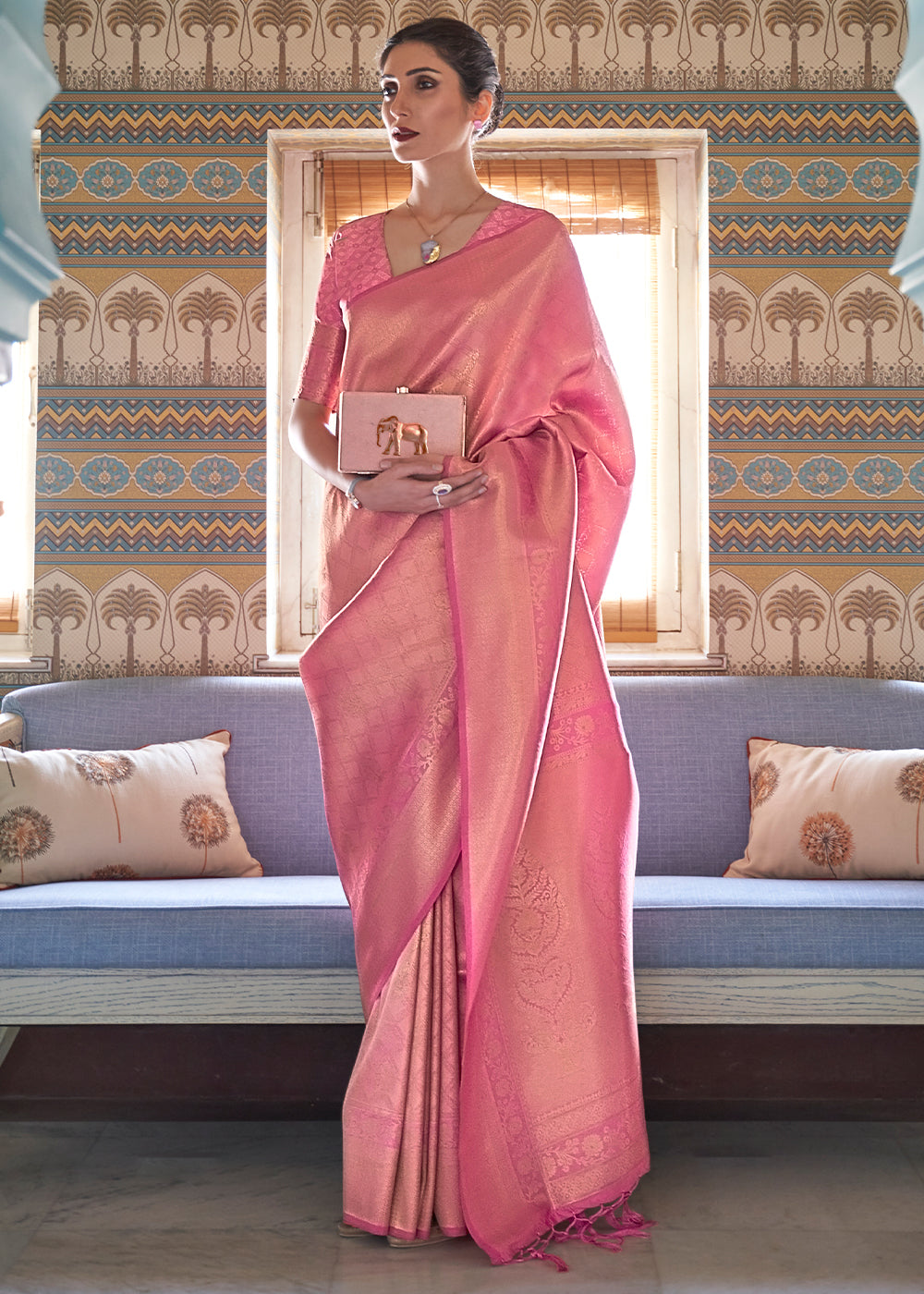 Mauvelous Pink Soft Handloom Weave Kanjivaram Silk Saree - qivii