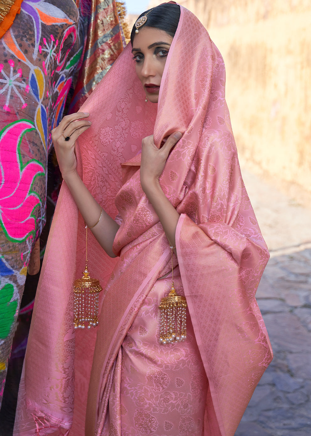 Kobi Pink Soft Handloom Weave Kanjivaram Silk Saree - qivii