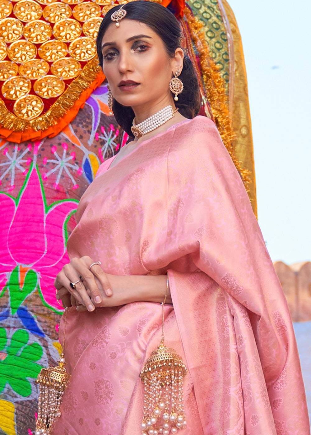 Kobi Pink Soft Handloom Weave Kanjivaram Silk Saree - qivii