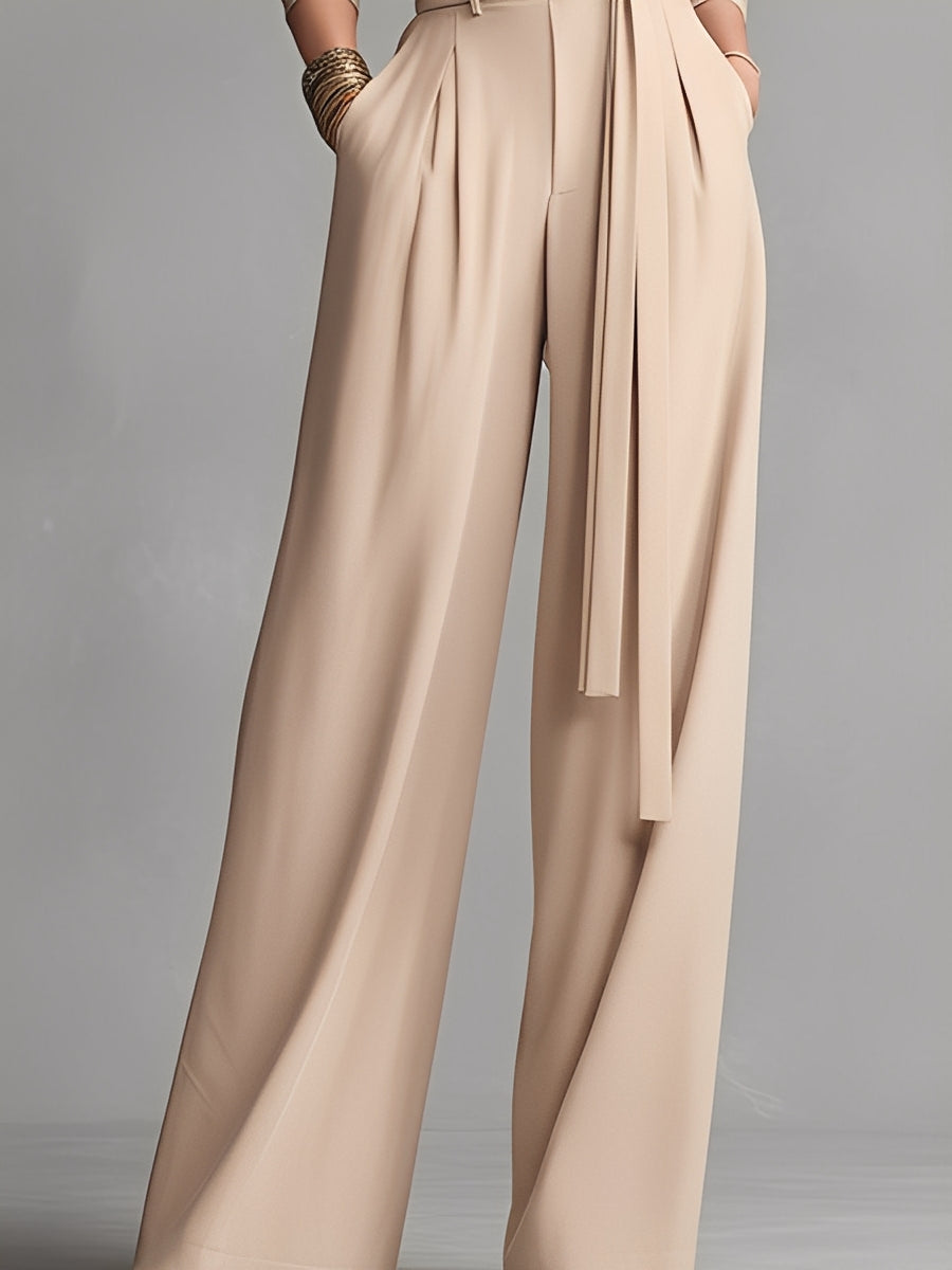 Women's Neutral-colored Cotton Blend Knit Jumpsuit With Gathered Waist MDA1516L0I