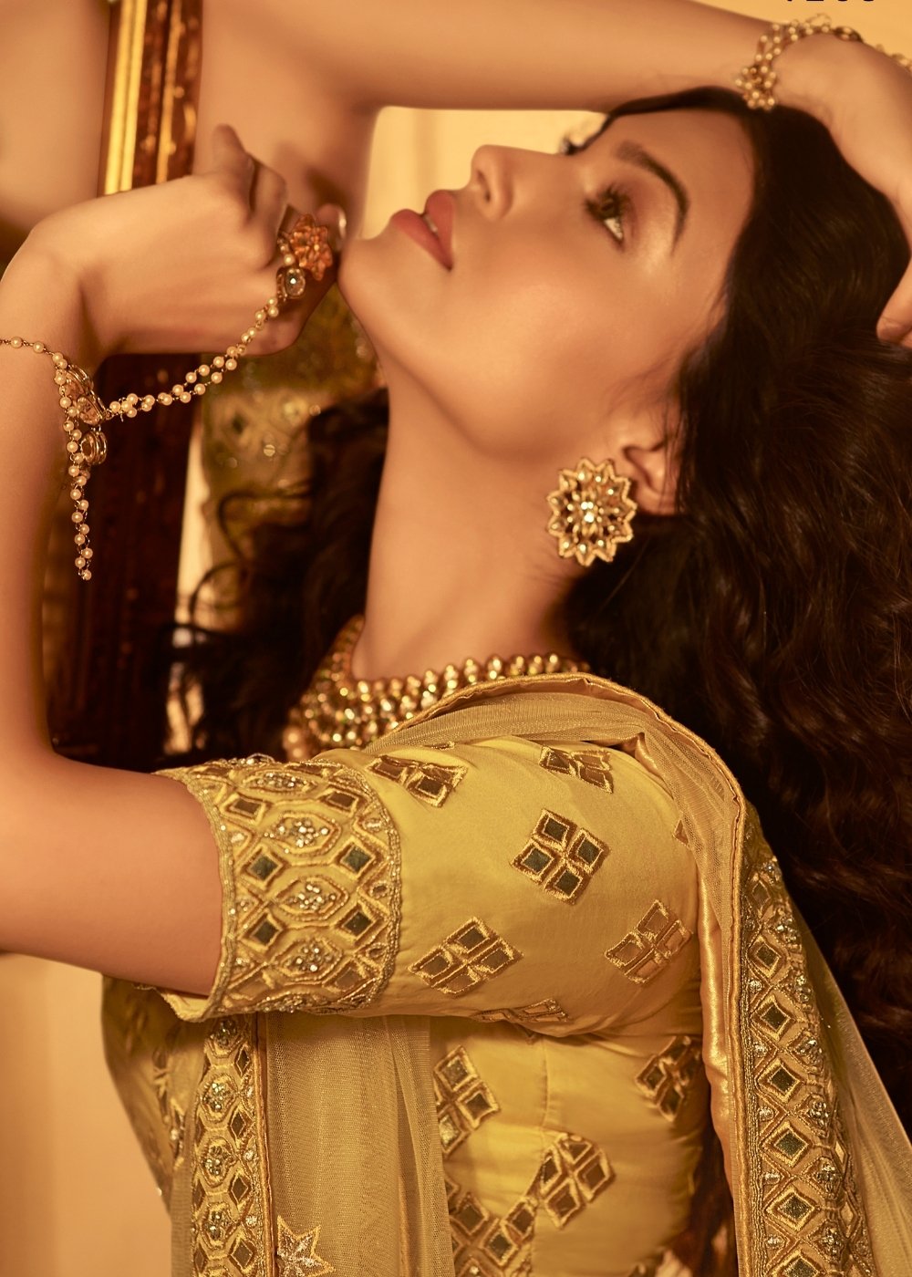 Royal Yellow Organza Lehenga Choli with Zari, Dori, Thread, Swarvoski & Zarkan work | Ready To Wear - qivii