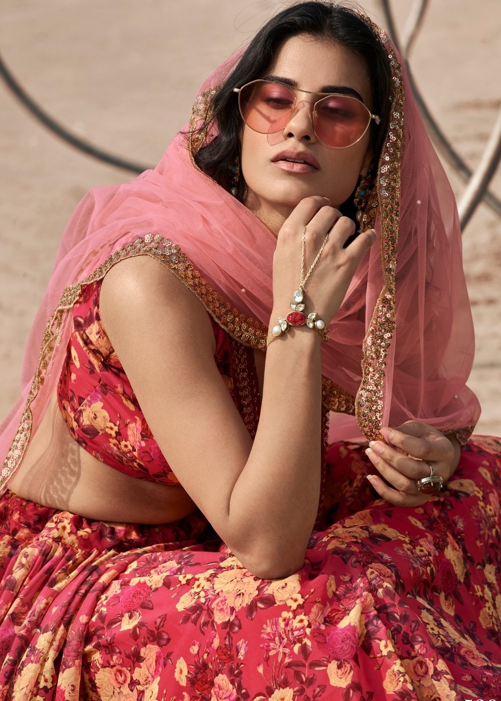 Punch Pink Designer Printed Organza Lehenga with Soft Net Dupatta | Ready To Wear - qivii