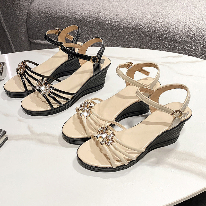 Women’s Mariselle Peep-Toe Wedge Sandals – Rhinestone Metallic Platform Elegant Block Heel Sandals (US 4–9)