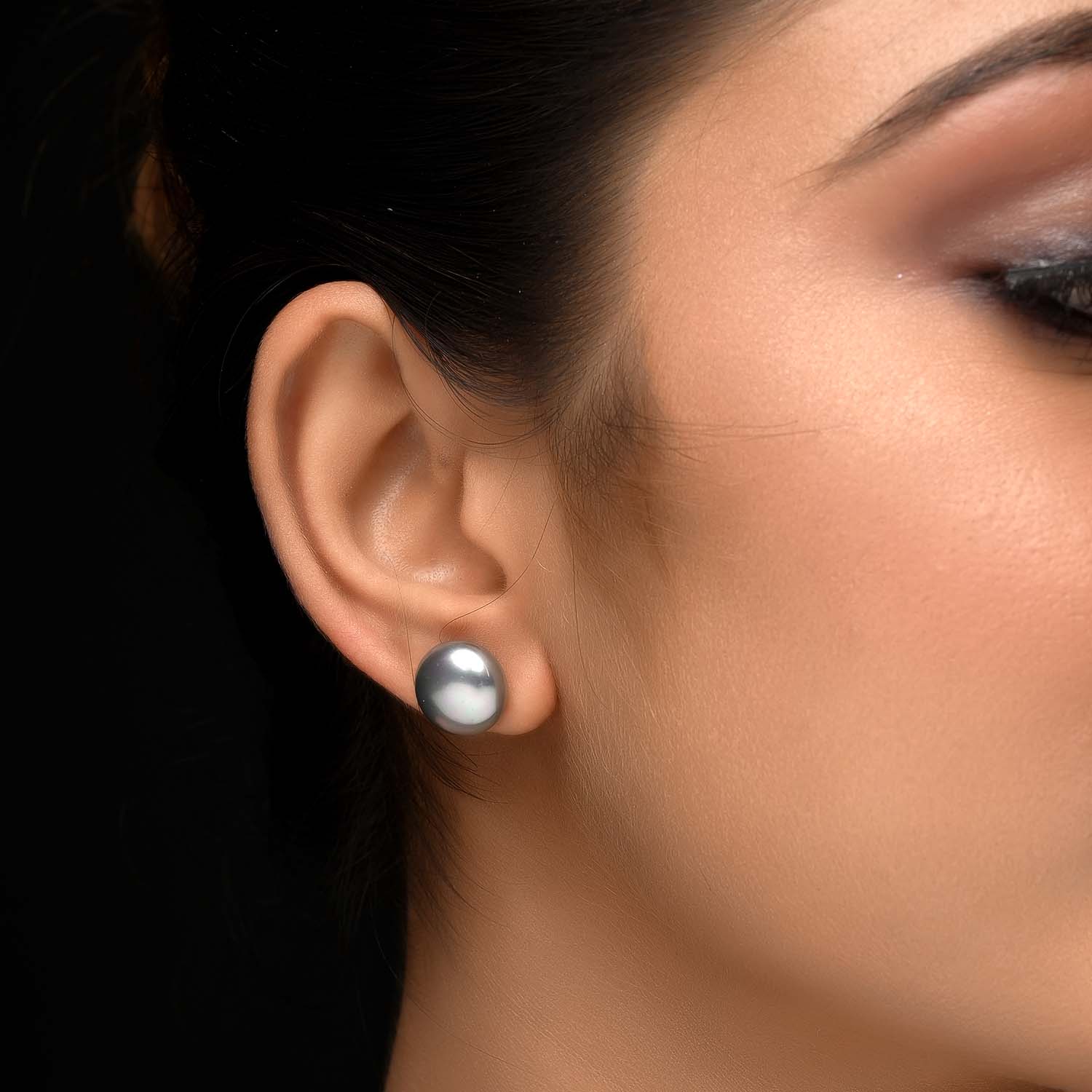 Harleen Grey Natural Pearl Stud - qivii