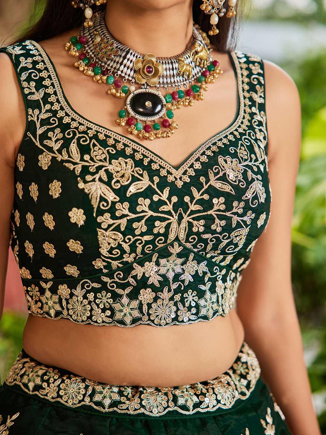 GREEN - Organza Sequinse embroidery Lehenga choli & Dupatta