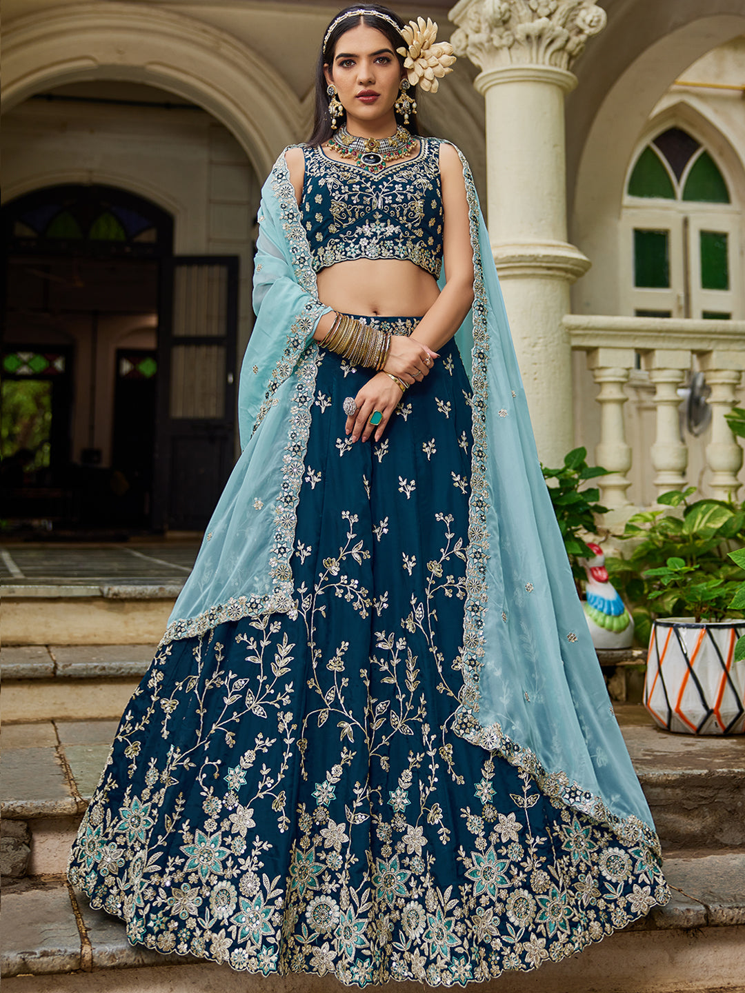 NAVYBLUE - Organza Sequinse embroidery Lehenga choli & Dupatta