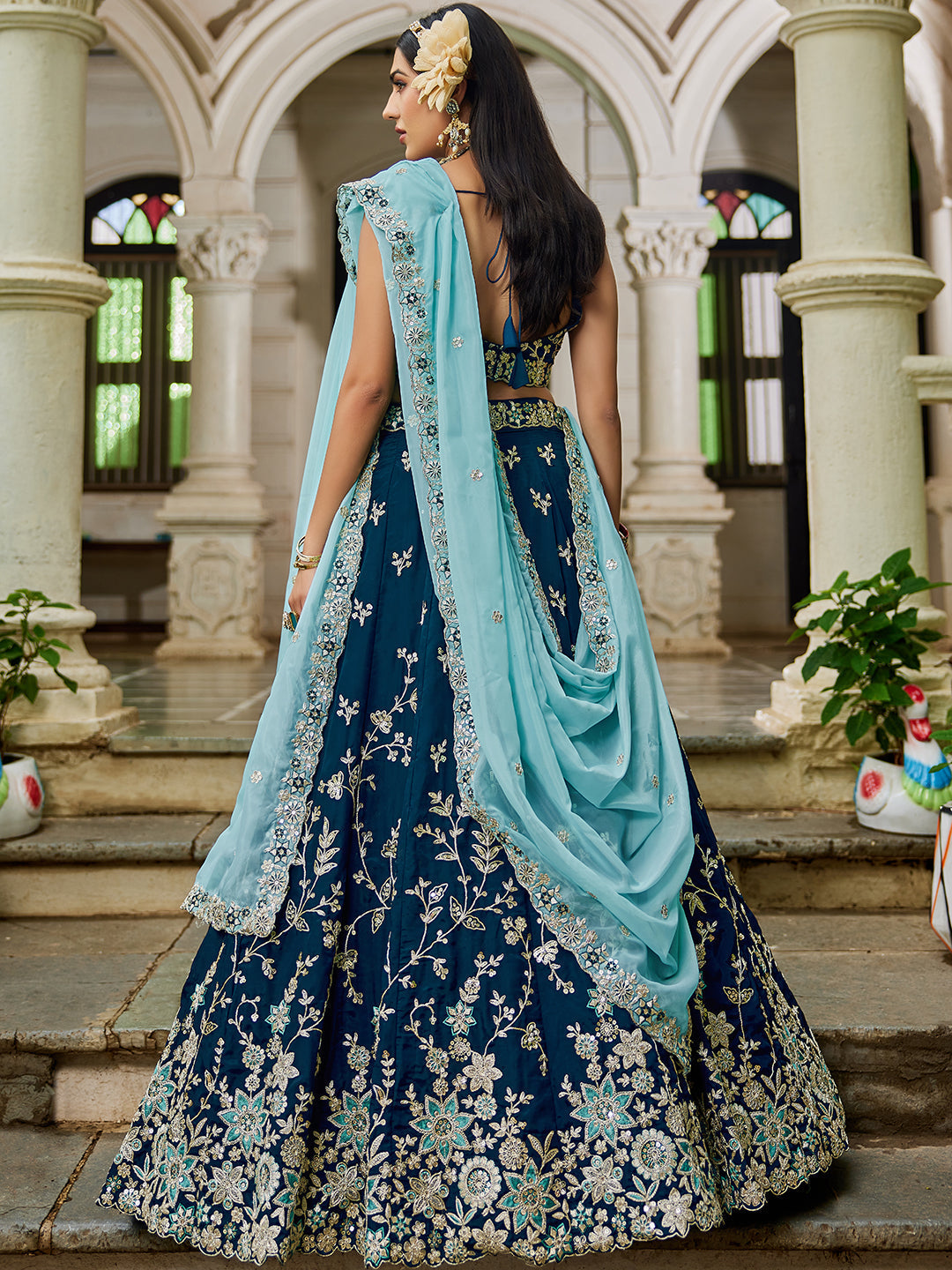NAVYBLUE - Organza Sequinse embroidery Lehenga choli & Dupatta