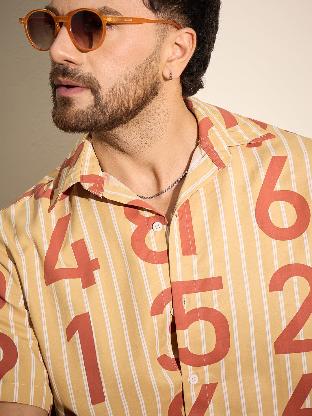 Mustard Striped Numerals Graphic Shirt