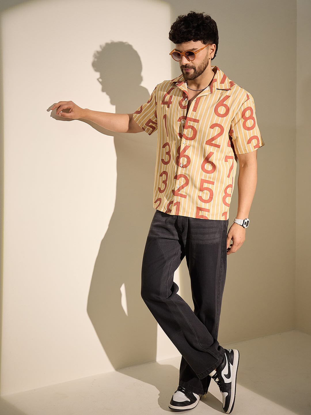 Mustard Striped Numerals Graphic Shirt