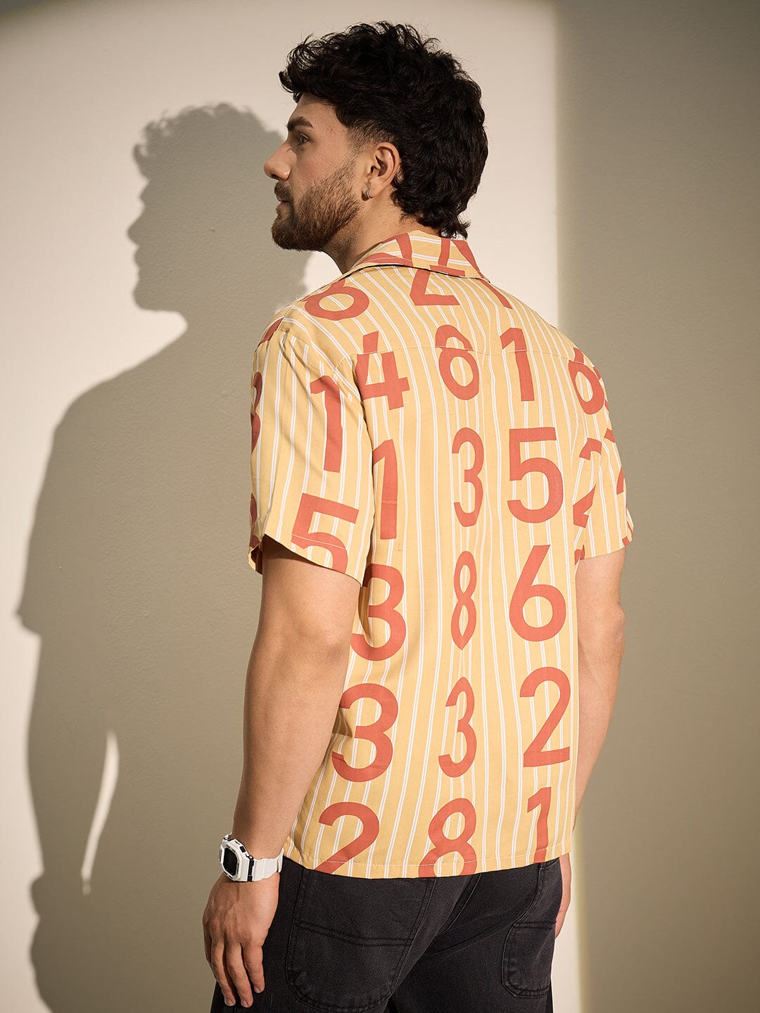 Mustard Striped Numerals Graphic Shirt