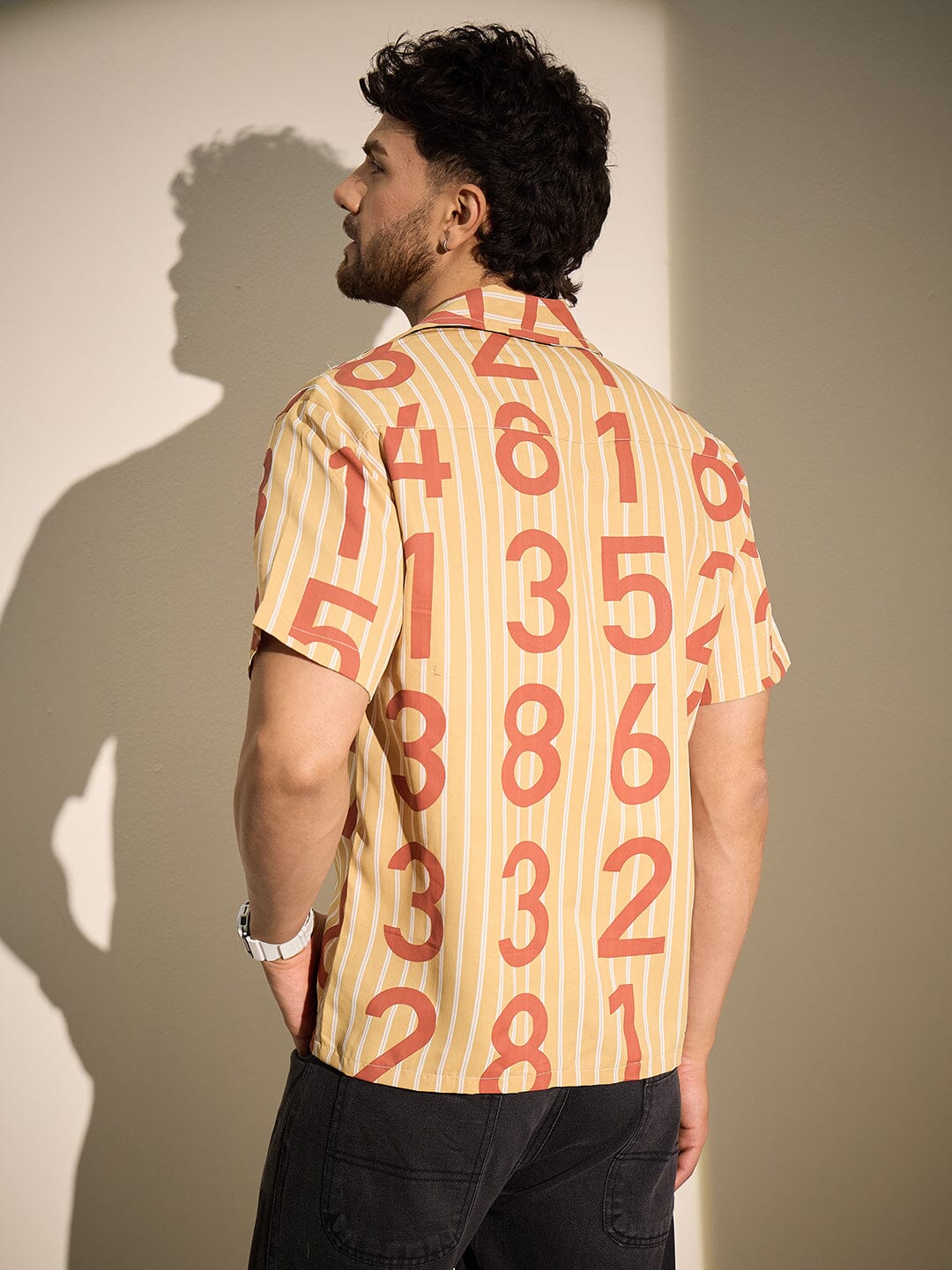 Mustard Striped Numerals Graphic Shirt