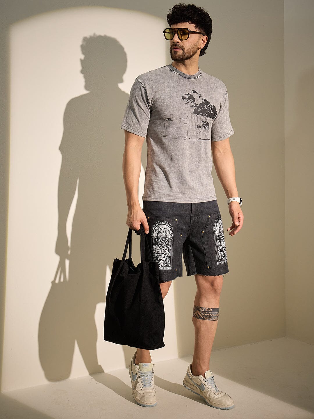 Acid Grey Container Graphic Oversized Tshirt