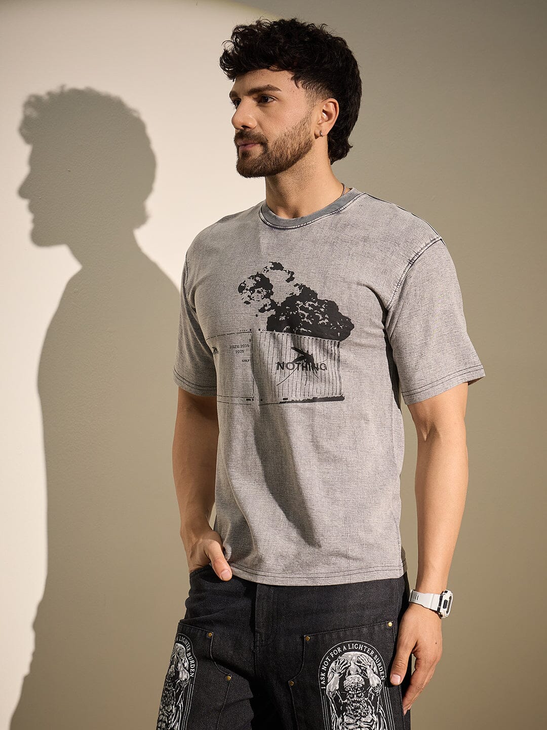 Acid Grey Container Graphic Oversized Tshirt