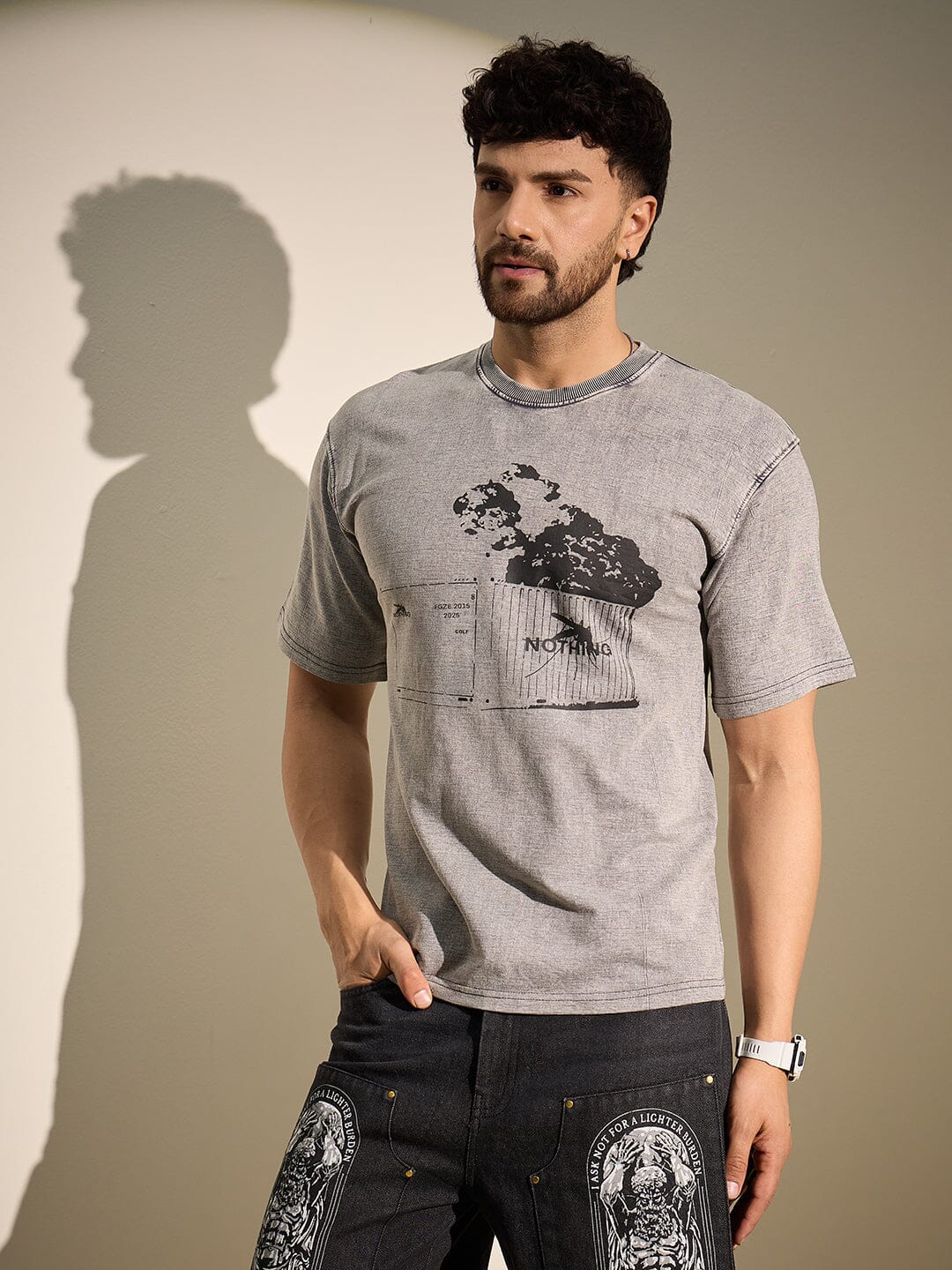 Acid Grey Container Graphic Oversized Tshirt