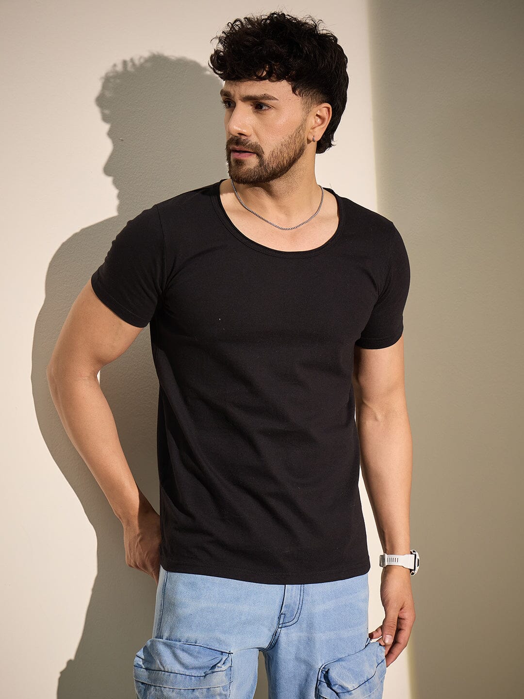 Black Deep Scoop Neck Tee