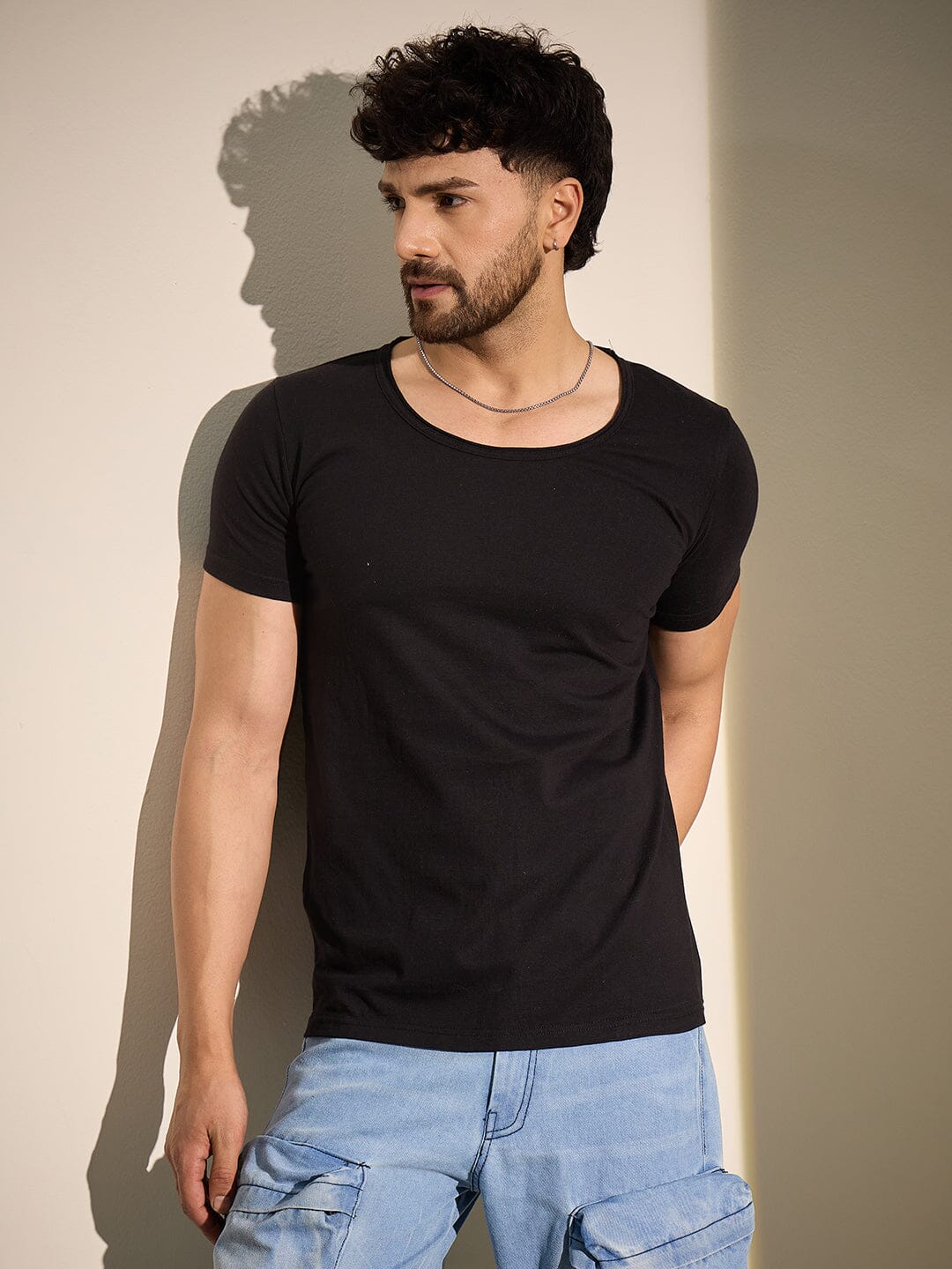 Black Deep Scoop Neck Tee