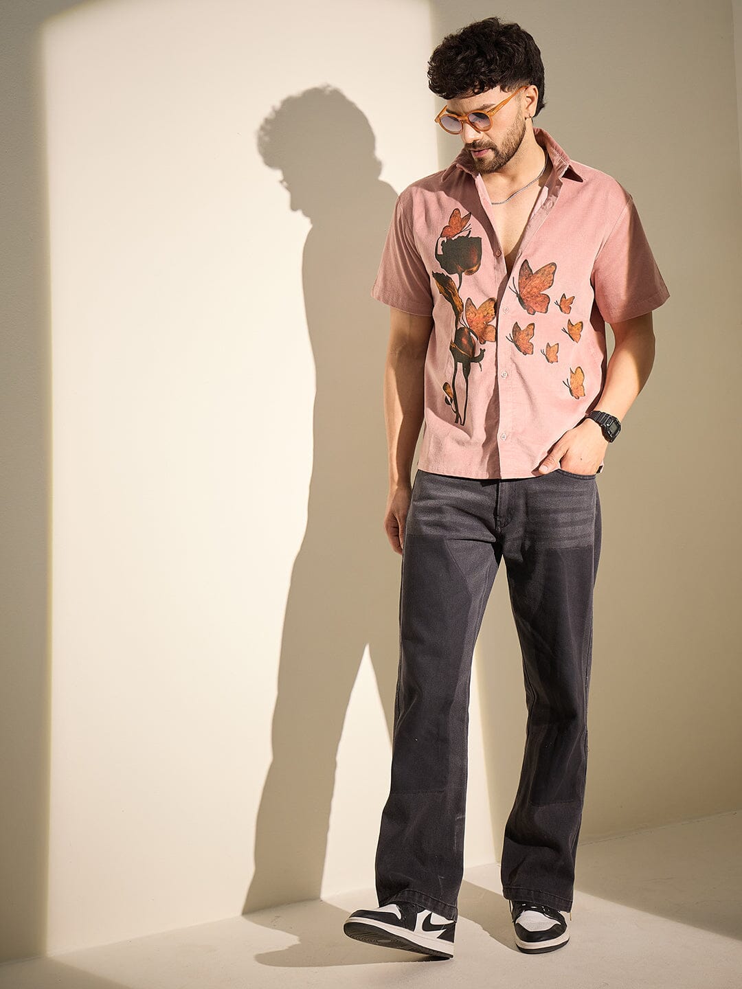 Dusty Coral Rose Graphic Corduroy Shirt