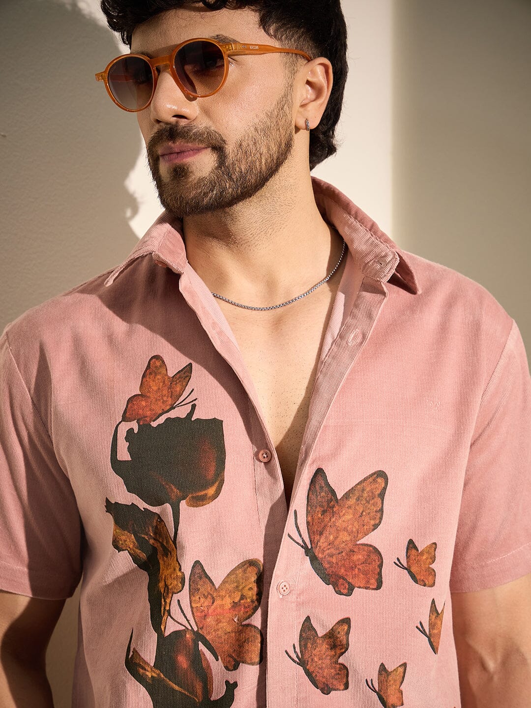Dusty Coral Rose Graphic Corduroy Shirt