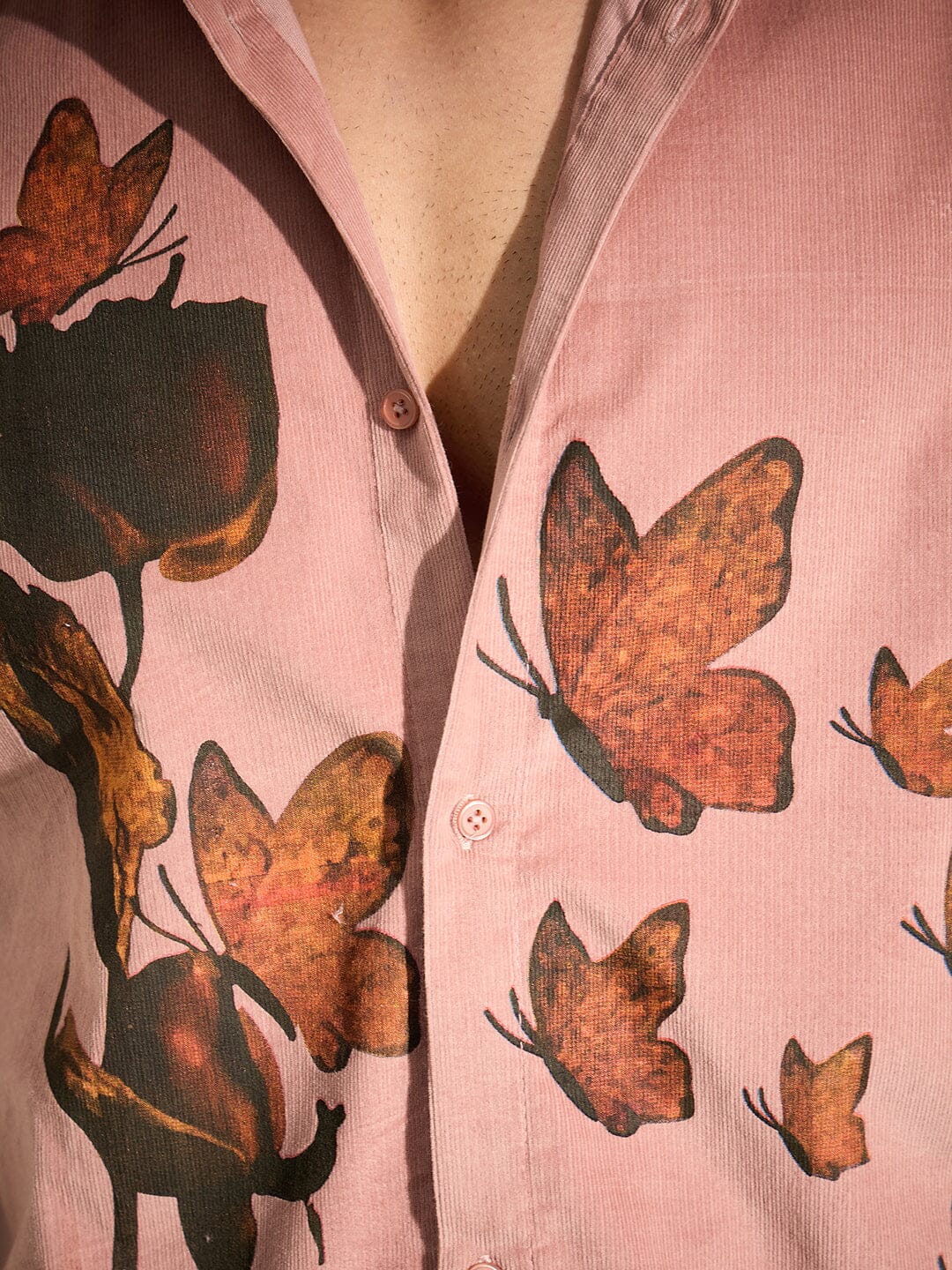 Dusty Coral Rose Graphic Corduroy Shirt