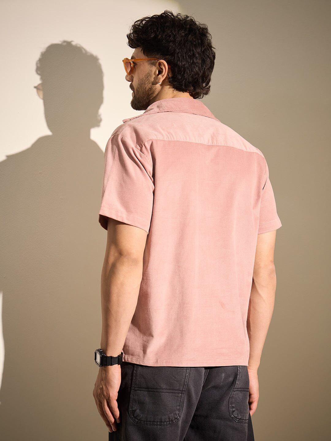 Dusty Coral Rose Graphic Corduroy Shirt