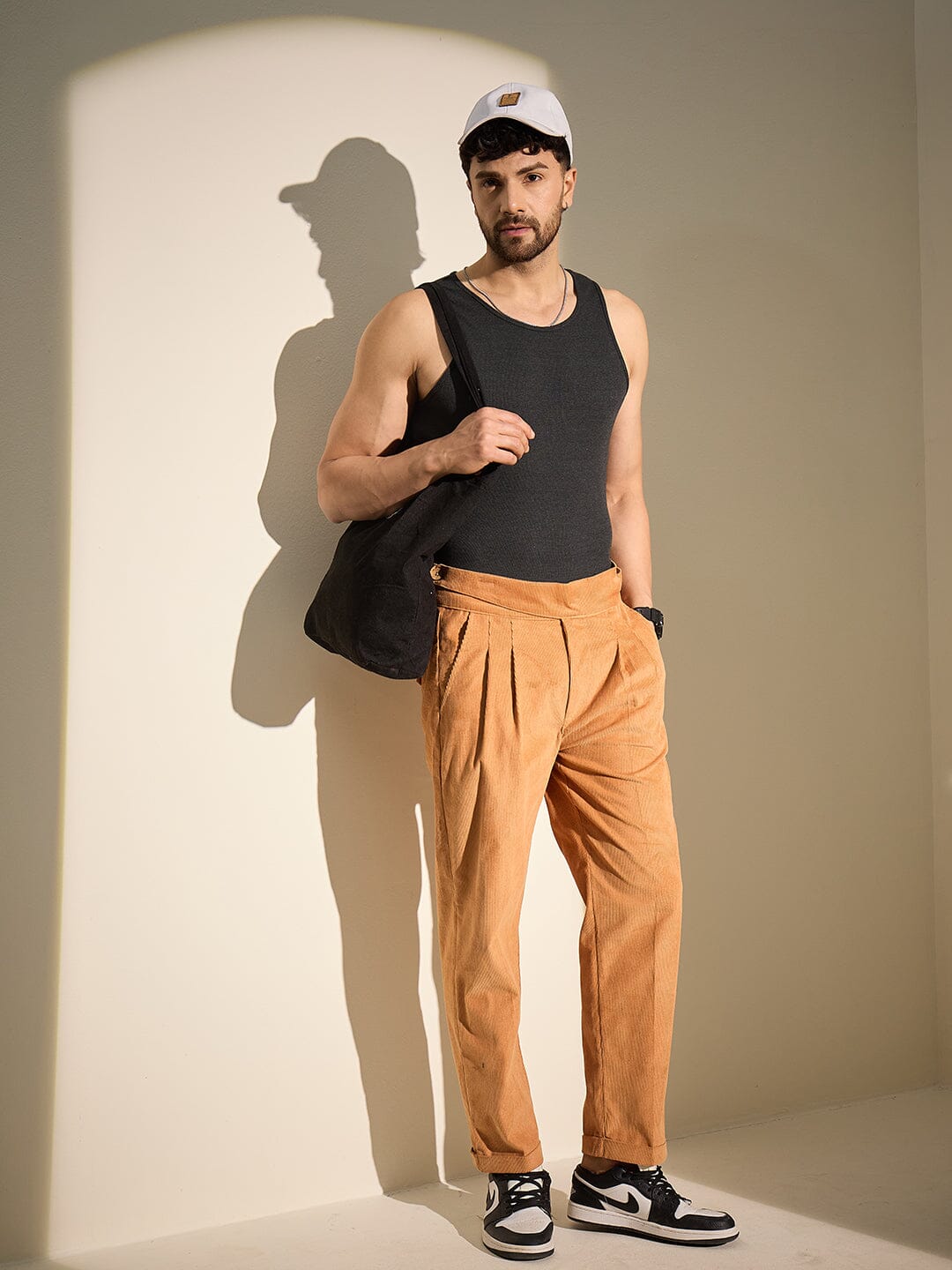Burnt Mustard Pleated Corduroy Trousers