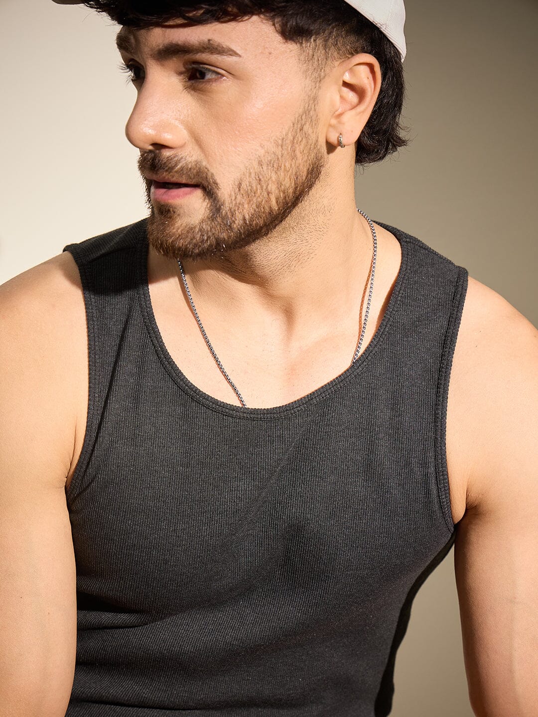 Charcoal Ribbed Muscle Fit Vest