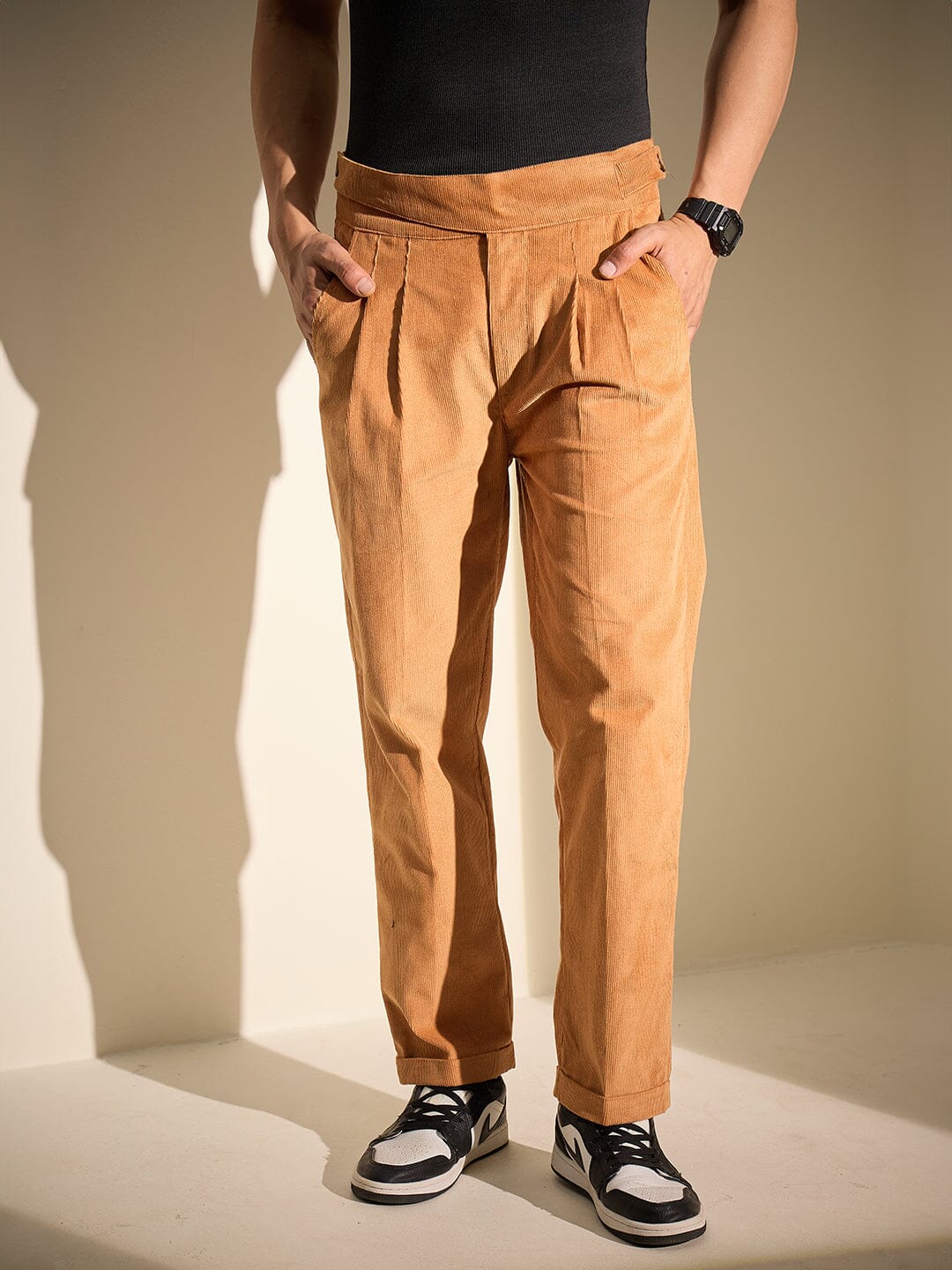 Burnt Mustard Pleated Corduroy Trousers