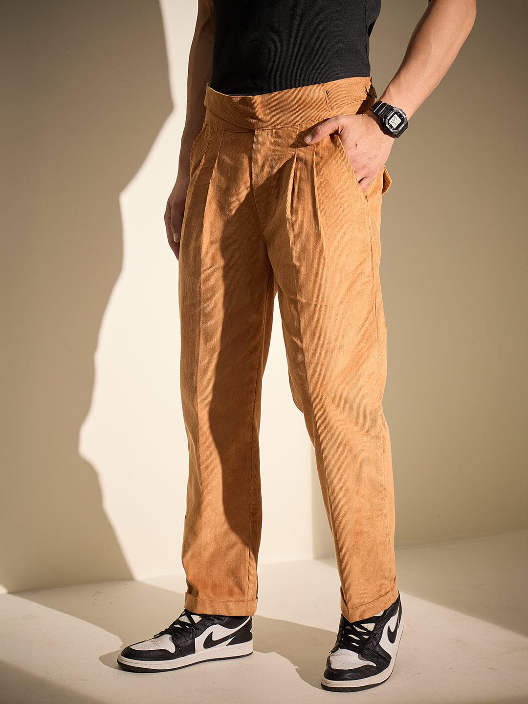 Burnt Mustard Pleated Corduroy Trousers