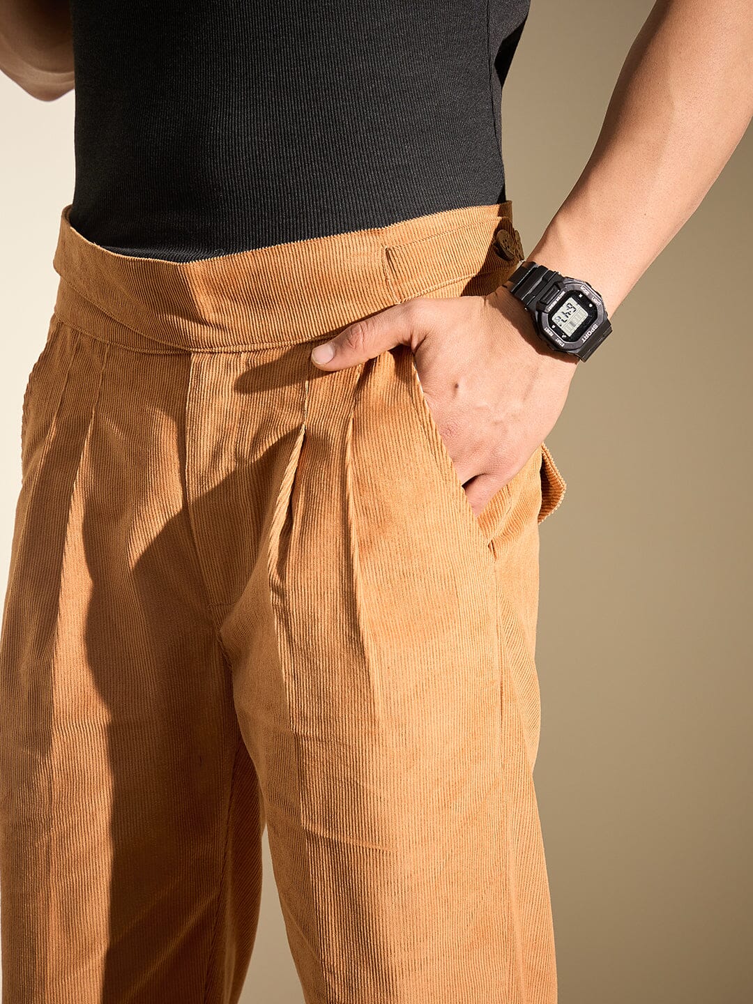Burnt Mustard Pleated Corduroy Trousers