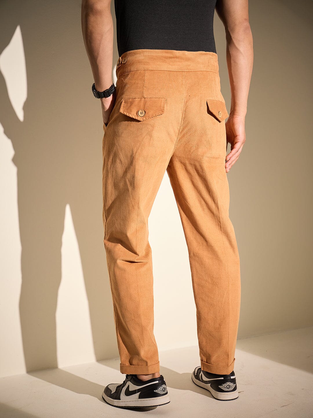 Burnt Mustard Pleated Corduroy Trousers