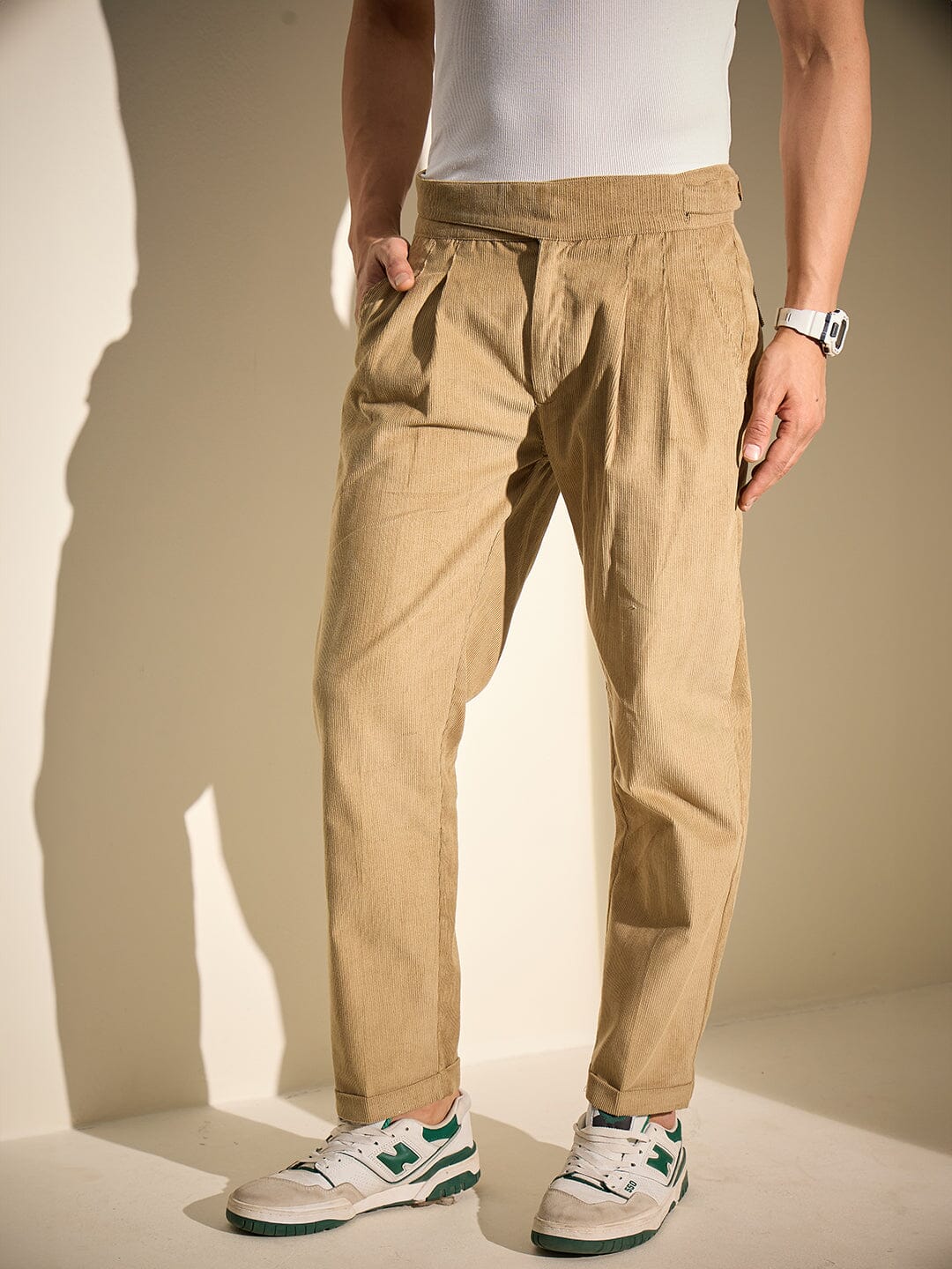 Taupe Pleated Corduroy Trousers