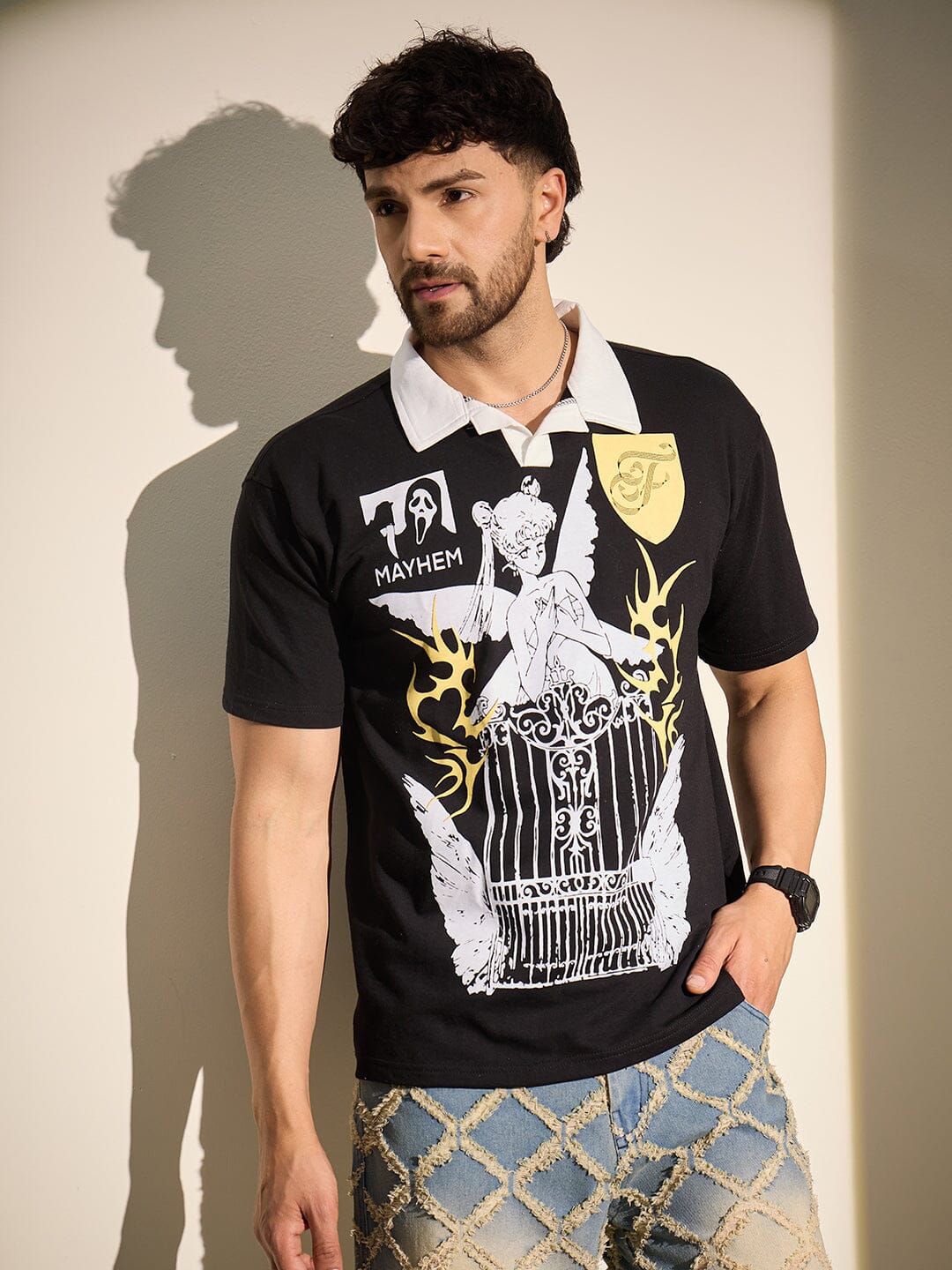 Black Mayhem Graphic Polo Tshirt