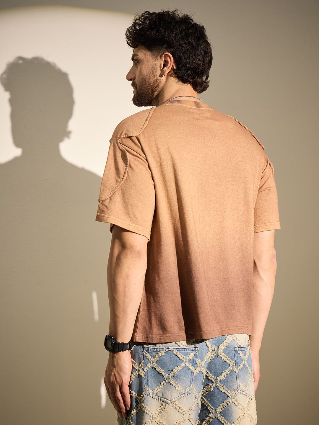 Brown Ombre Padded Shoulder Oversized Tshirt