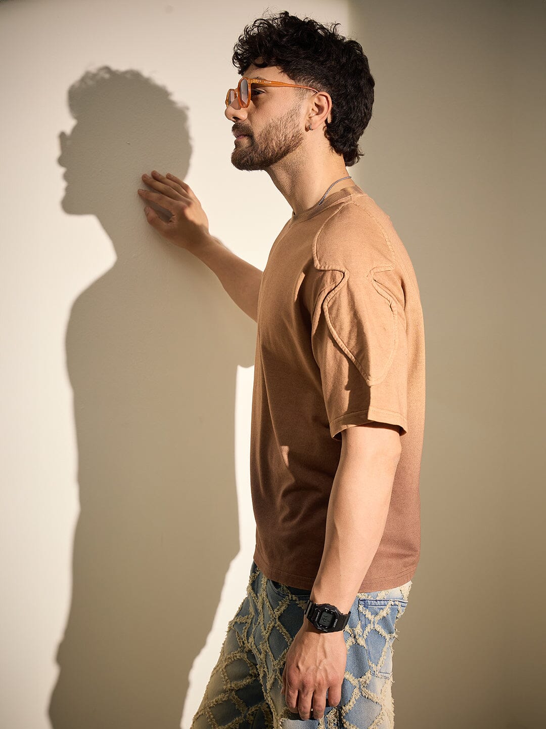 Brown Ombre Padded Shoulder Oversized Tshirt