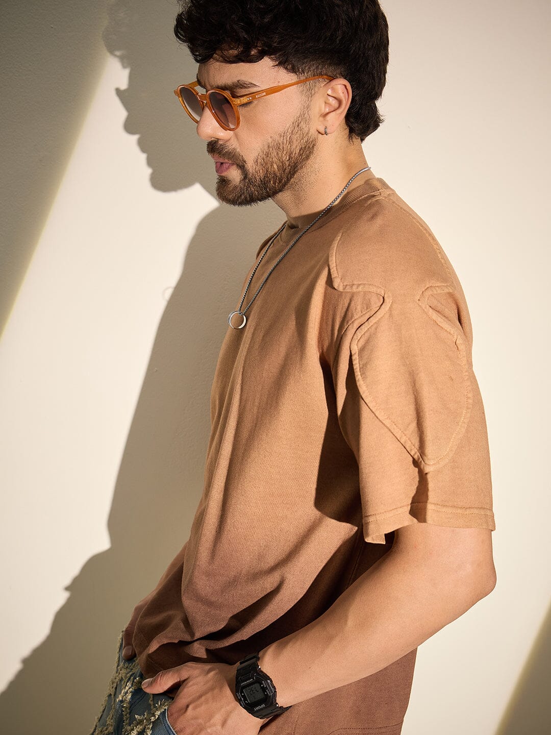 Brown Ombre Padded Shoulder Oversized Tshirt