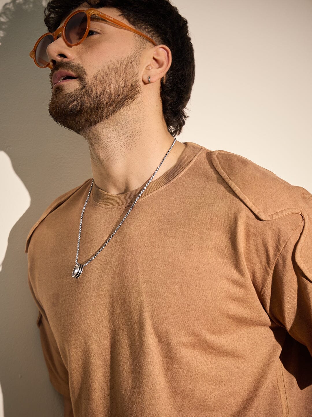 Brown Ombre Padded Shoulder Oversized Tshirt