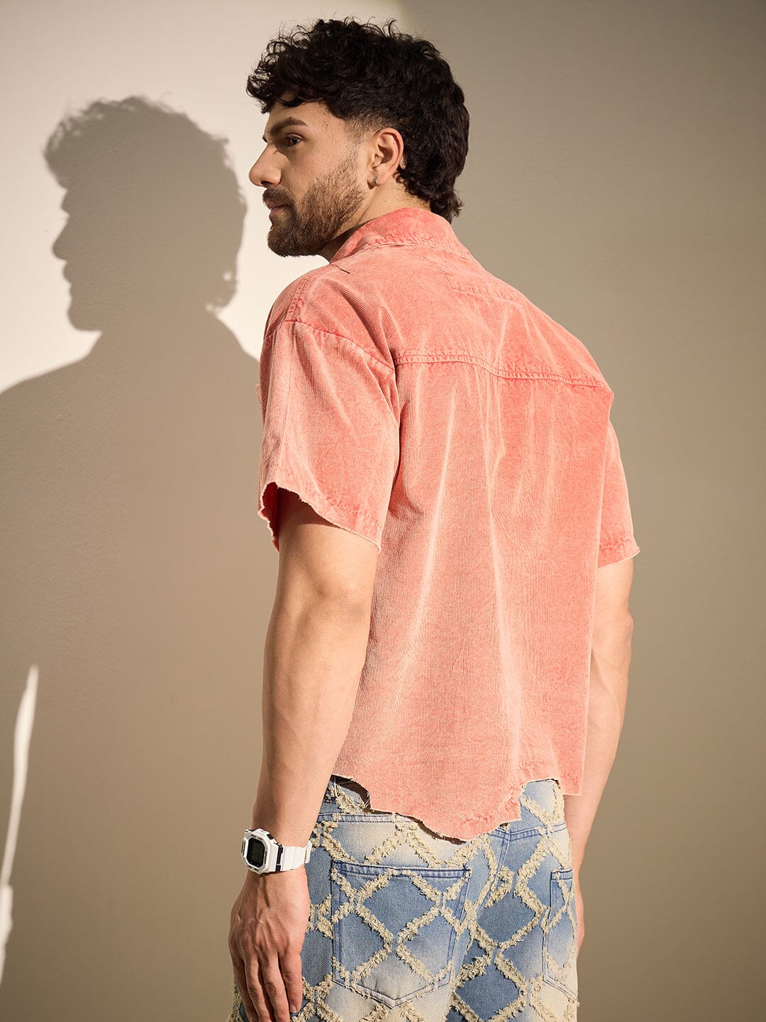 Orange Acid Cropped Unbalanced Shirt - qivii