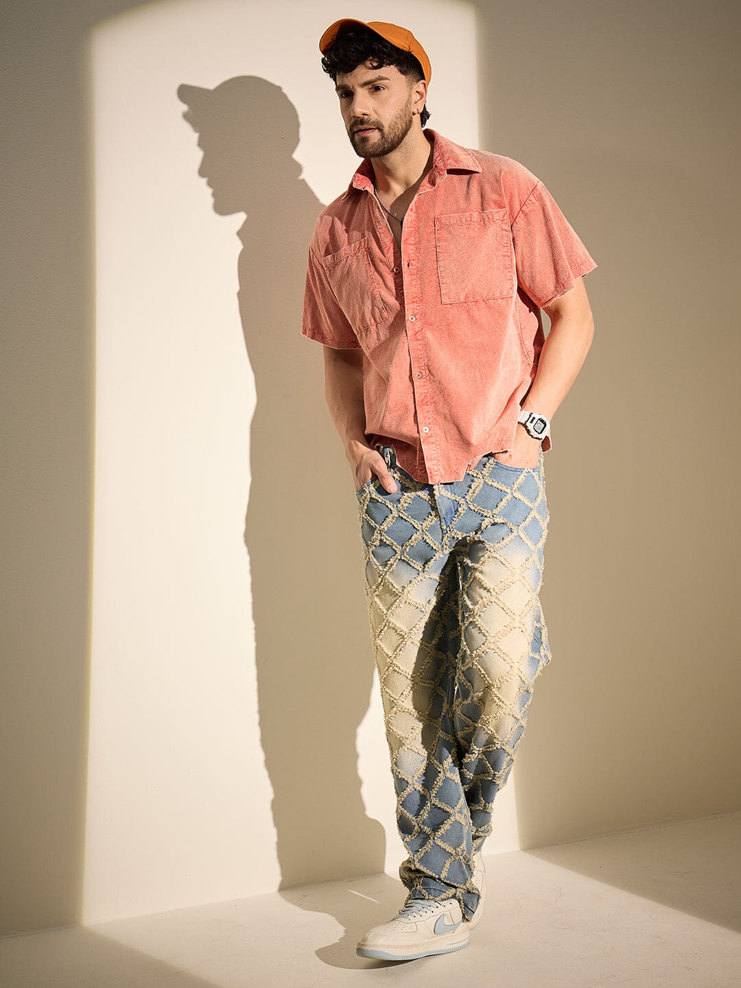 Orange Acid Cropped Unbalanced Shirt - qivii