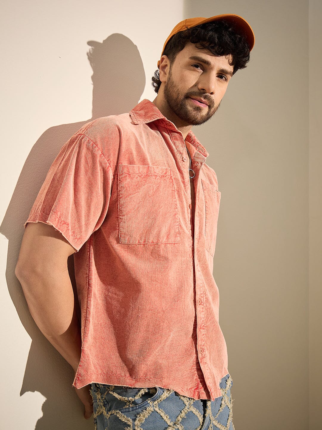 Orange Acid Cropped Unbalanced Shirt - qivii