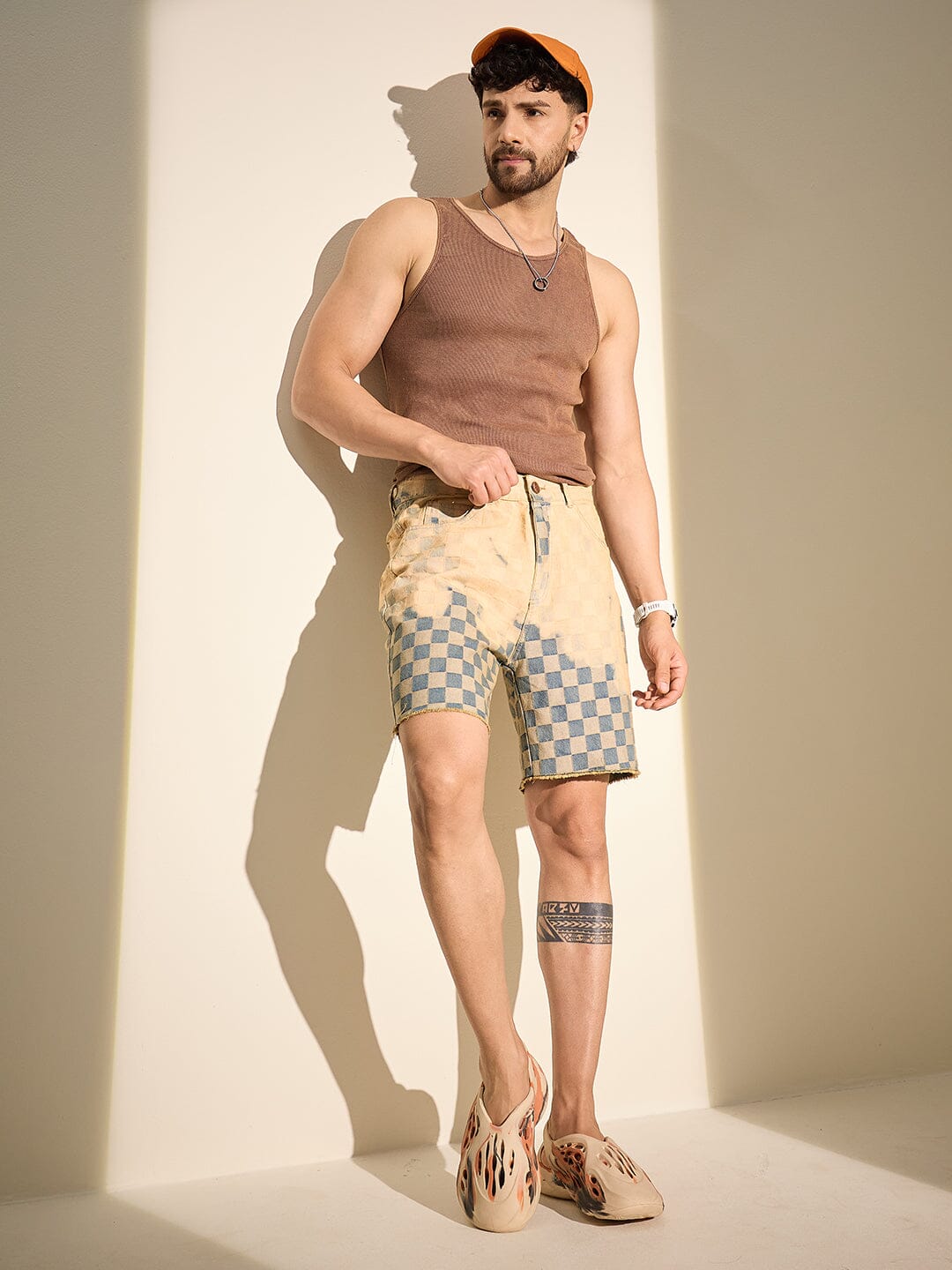 Coffee Dyed Ribbed Muscle Fit Vest